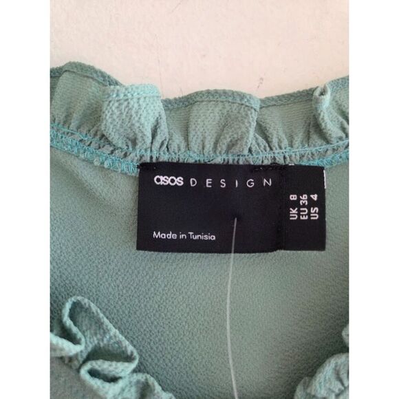 NWT ASOS Mint Green Button Front Ruffle Square Neck Straight Leg Jumpsuit size 4 - Picture 5 of 11